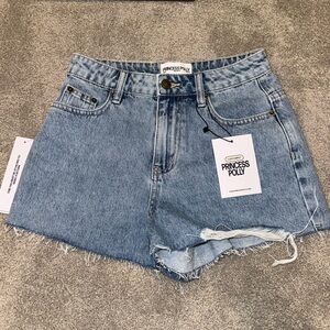PRINCESS POLLY - top tier mid rise denim shorts light wash